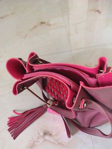 Burgundy &#39;Cafe&#39; Tote Bag with Wooden Dot Detail