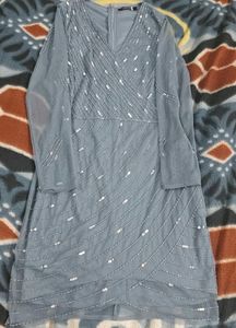 V - Neck Embellished Net Sheath Dress