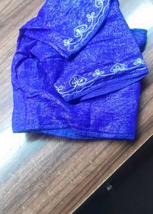 Shimmery Blue Saree With Blouse
