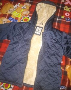 Gini &amp; Jony Boys Navy Blue Solid Hooded Jacket