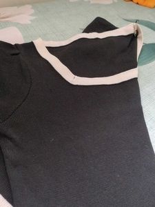 Black &amp; White Trim Square Neck Top