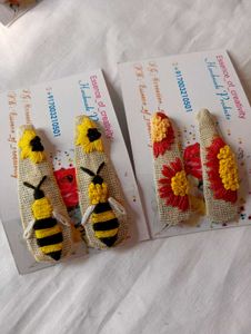 Flower &amp; Bee Embroidered Hair Clip