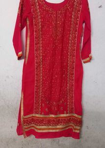 Rose Colour Embroidered Kurta Set