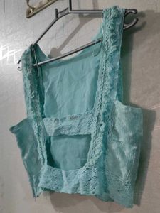 Beach Lace Trim Pretty Back Crop Top