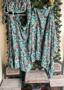 Sea Green Colored Pre Draped Ruffle Saree