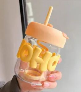 Cute Glass Tumbler with Straw