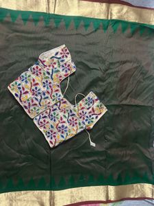 Pure Kanchipuram Saree With Contrast Blouse