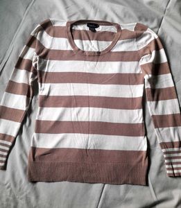 Rue21 Brown &amp; White Striped Sweater Women&#39;s Top M