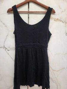 Black Button-Front Tie Waist Dress