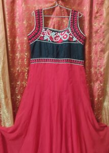 Trendy Georgette Red And Black Long Dress