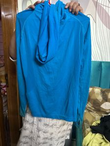 Blue Activewear Hoodie With Thumbhole