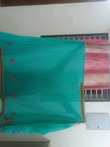 Teal Floral Sari