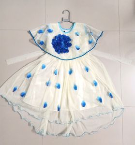 Off white and sky blue knee length frock for girls