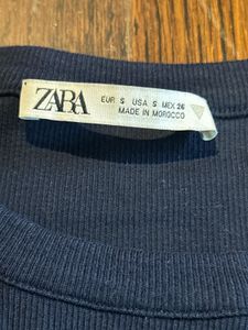 Navy Tee with Striped Sleeves