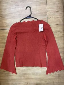 Terracotta Scalloped Bell Sleeve Top - Size XS/S