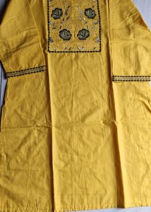 Yellow Embroidered Straight Kurti....