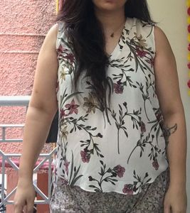 White Floral Sleeveless Top