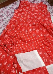 Red Printed Kurta sleeveless set