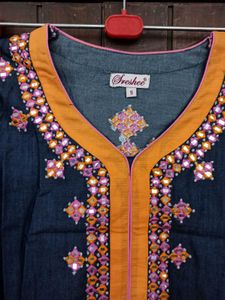 Denim Embroidered Kurta