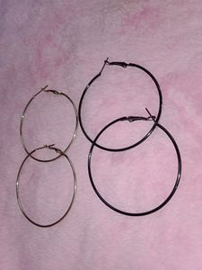 Combo Of Black &amp; Silver Hoop Earrings