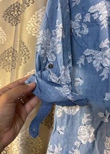 Blue Floral Shirt Dress| Good for casual wear