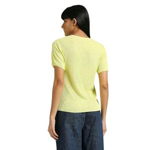 light yellow ribbed short sleeve top