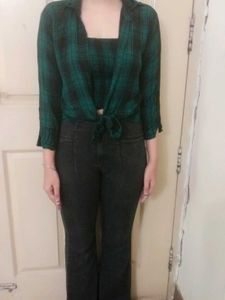 Green Plaid Shirt &amp; Top Set