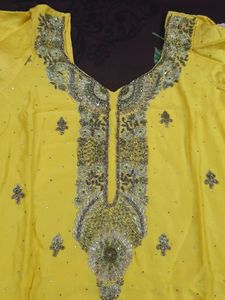 Yellow Kurti With Heavy Work