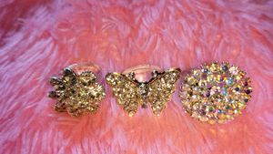 Sparkling Gold Rings - Flower, Butterfly & Round