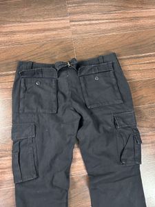 Black Cargo Pants with Zipper Detail