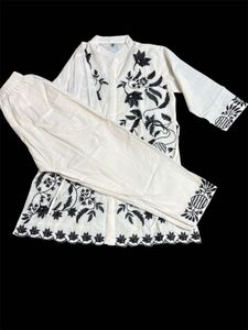 New Cotton Black And cream kutra Pyjama Set