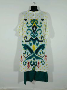Off White &amp; Green Printed Kurta Set For Women&#39;s