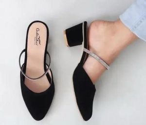 Elegant Black Mules with Rhinestone Detail