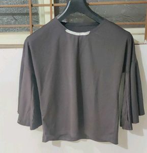 Elegant Grey Flared Sleeve Top