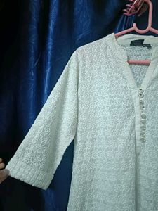 White Chikan Work Long Kurta👌