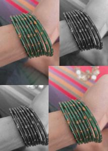 Green &amp; Gold glass Bangle Set