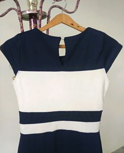 Navy Blue &amp; White Striped Bangkok Midi Dress