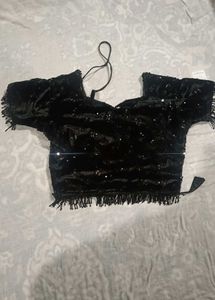 Elegant Black Velvet Blouse With Skirt