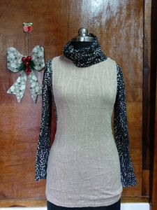 Stylish Tweed Coat with inner turtle neck top