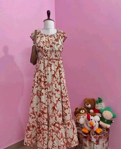 Rust Bloom Maxi Dress - Earthy Floral Elegance