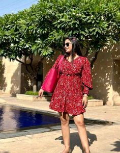 Red Print Mini Dress