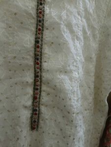 Embroidered Sleeve White Kurti