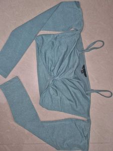 Cute BLUE CROP TOP WITH SLEEVES