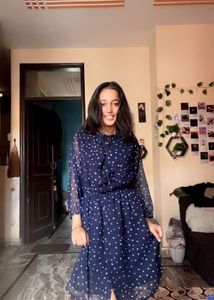 Navy Polka Dot Midi Dress