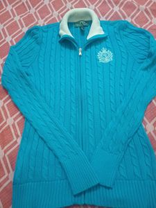 🫠🔥Ralph Lauren Blue Cable Knit Zip Up Sweater