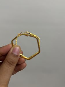 Golden Pentagon Hoops Earings