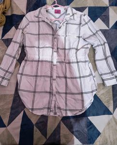 White Strip Cinched Waist Top