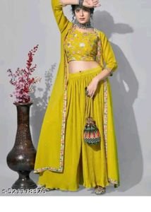 Yellow Embroidered Kurta Set  sizes available