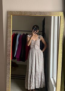 American Eagle Floral Flutter Sleeve Smocked Maxi