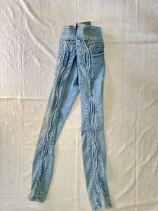 Crossed Pattern Light Blue Jeans